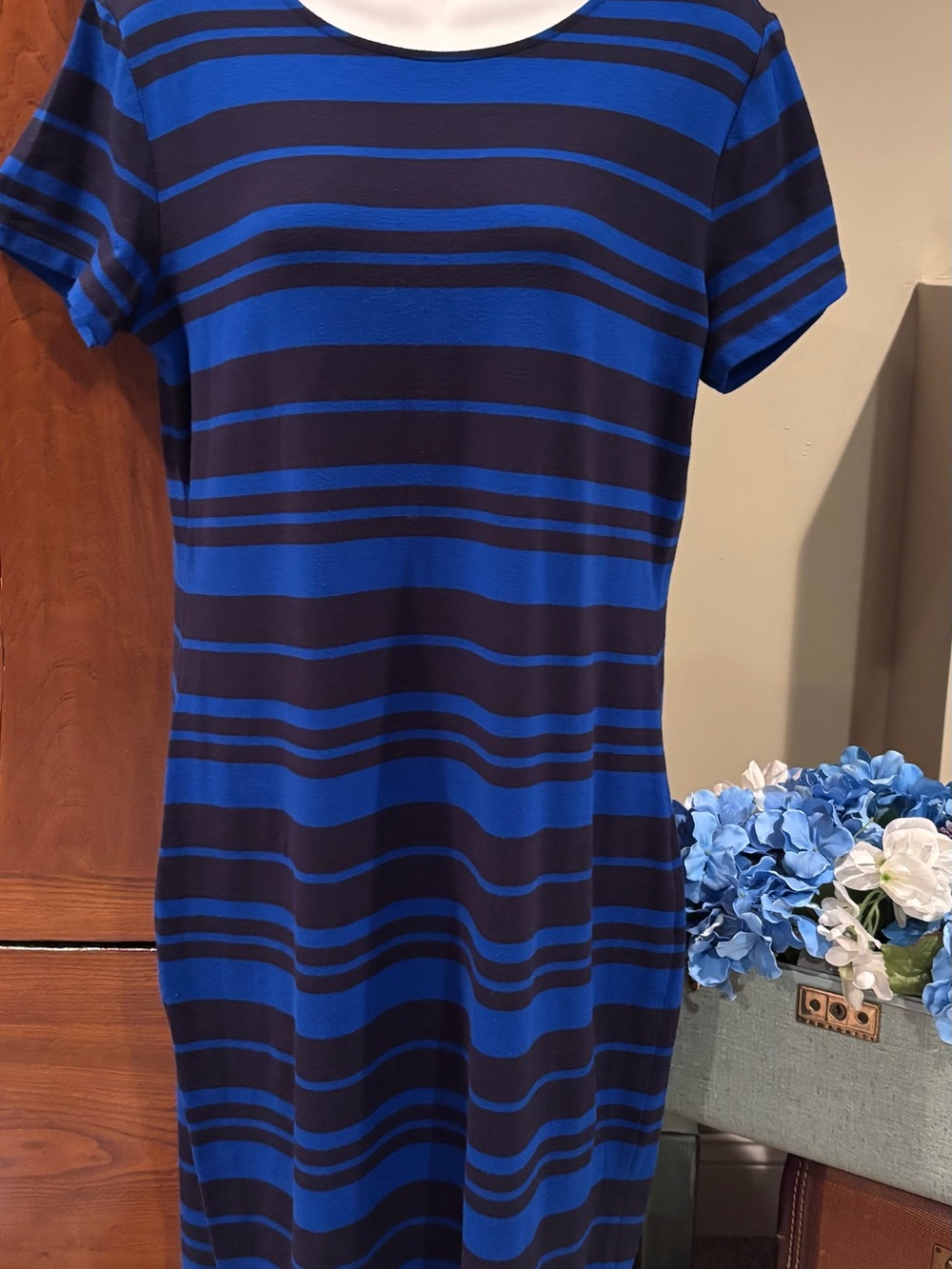 GAP Blue and Black Striped Short-Sleeve Dress